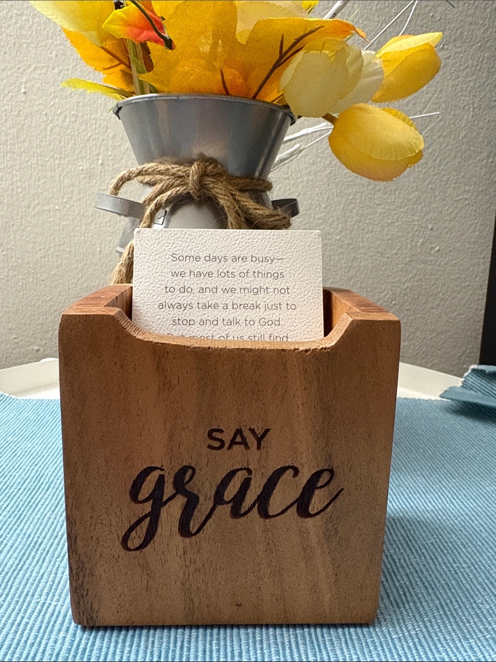 Say Grace Wooden Prayer cards ( included) Holder - Natural Brown